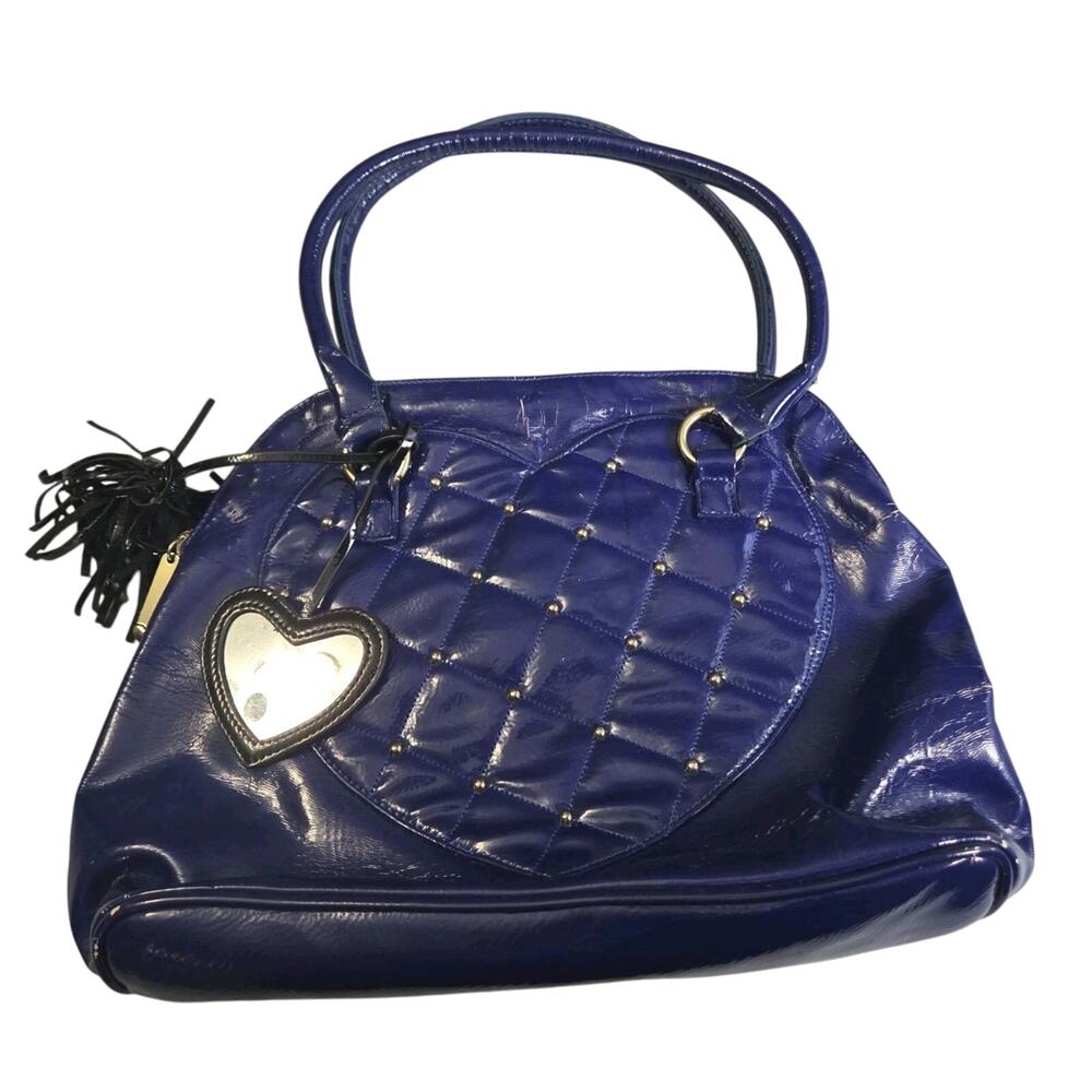 Betsey Johnson Navy Blue Heart Quilted Satchel Handbag Purse
